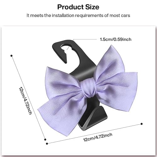 Bhytooo 2-Pack Car Seat Headrest Hooks, Handbag Hangers, Light purple | Storage organizer for handbags, clothes, coats and grocery bags; practical interior accessory for most cars and SUVs thumbnail 2