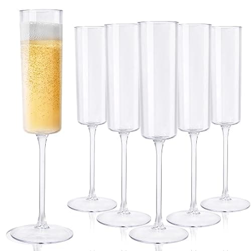Ciaell 24 Pack Plastic Champagne Flutes - Clear 6 Oz Disposable Champagne Glasses - Square Plastic Toasting Glasses for Party Birthday Anniversary Wedding - Image 1