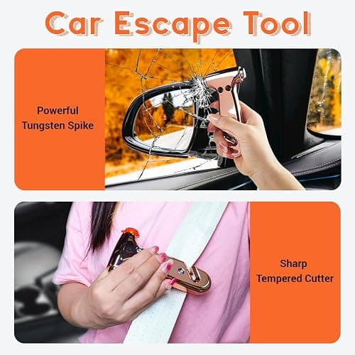 SINSEN Car Window Breaker Seatbelt Cutter, Emergency Tool, Safety Hammer to Break Glass, 3-in-1 kit, Starlight Silver thumbnail 3