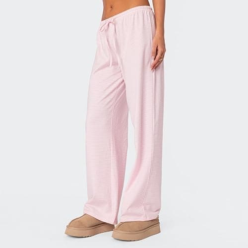 Women Striped Loose Pajama Pants Fall Drawstring Tie Up Elastic High Waist Trousers Fashion Y2k Wide Leg Lounge Pant thumbnail 4