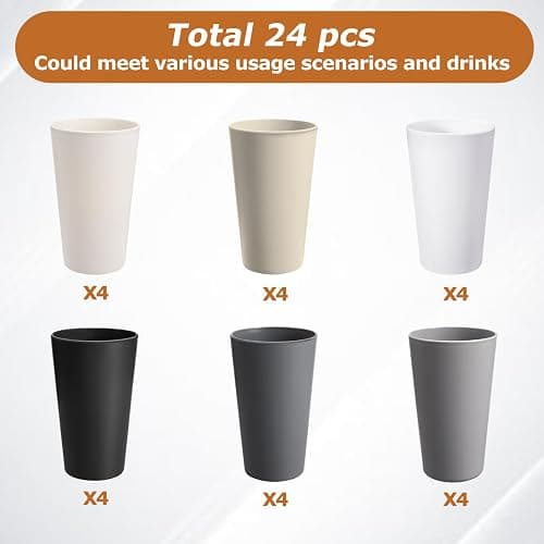 24 Pcs Unbreakable Plastic Cups Set, 20 oz Reusable Plastic Cups, Stackable Water Tumblers, Drinking Cup for Kitchen, Outdoor, BPA-free, Dishwasher Refrigerator and Microwave Safe (20 oz, 6 Colors) thumbnail 4