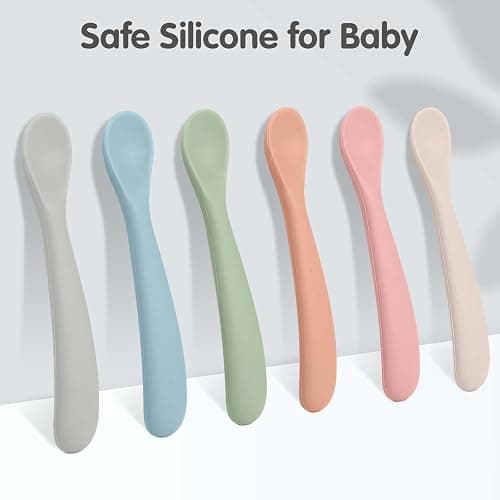 Eascrozn 6 Pack Silicone Baby Spoons, Baby Spoons Self Feeding 6 Months+, BPA Free, Soft Tip Baby Utensils Feeding Spoon, Baby Led Weaning Supplies, Dishwasher and Boil Safe thumbnail 5