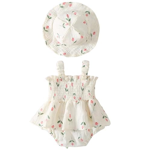 Mubineo Baby Girl Clothes Summer Dress Cotton Linen Romper Sleeveless Smocked Rompers Sun Dress Hat Skirt Boho Outfits - Image 1