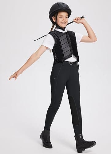 baleaf Girls Riding Pants Kids Equestrian Breeches Knee-Patch Zip Pocket Horseback Tights - X-Small - Black thumbnail 6