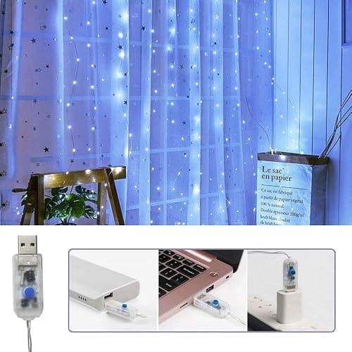New Fairy Curtain Lights for Bedroom 300 LED, Jezoll Christmas String Lights USB Plug in 8 Modes Wall Hanging Twinkle with Remote Control for Wedding Party Backdrop Decor White (9.8x9.8FT) thumbnail 4
