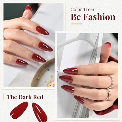 Wine Red Press On Nails Almond - Medium Dard Red Acrylic Nails Press Ons, Glue On Nails for Party Birthday Christmas Gift in 15 Sizes - 30 Fake Nails Kit, Dark Red thumbnail 4