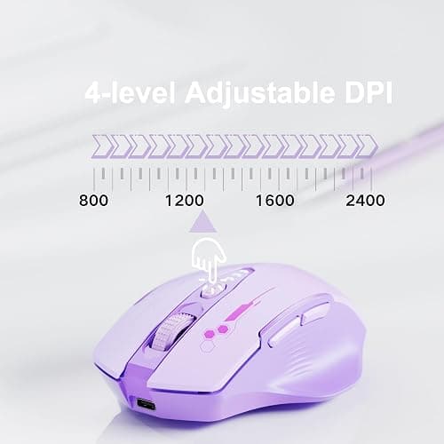 Uineer Wireless Bluetooth Mouse,[Upgraded] Rechargeable Computer Mice (BT 5.0/4.0+2.4G Hz) with Visible Battery Level, 4 Adiustable DPl, Portable PC Mouse for MacBook Chromebook,Purple thumbnail 4