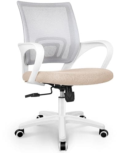 NEO CHAIR Office Desk Computer Chair Ergonomic Mesh Gaming Mid Back Seat with Comfy Lumbar Support Adjustable Height Swivel for Home Task (Beige) - Image 1