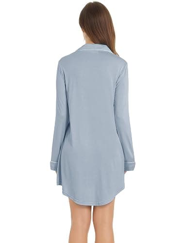 Cherrydew Bamboo Viscose Nightgown Women Super Soft Comfy Cooling Breathable Long Sleeve Sleepwear Button Down Sleep Shirts thumbnail 2