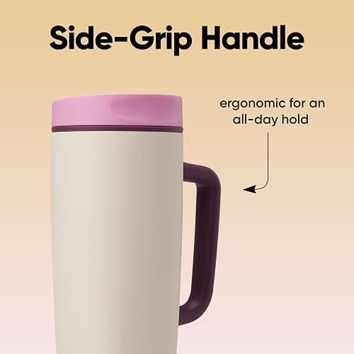 Owala SmoothSip Slider Stainless Steel Insulated Travel Mug, 100% Leak Proof, For Hot and Cold Drinks, Travel Friendly with Sliding Lock Lid, 24 oz, BPA Free, Leak Proof, Pink/Tan (Daybreak) thumbnail 7