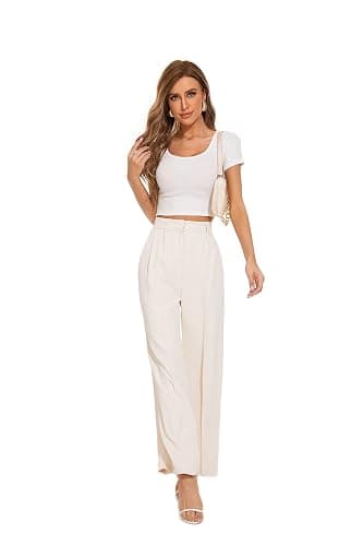 FUNYYZO Wide Leg Pants Women's High Elastic Waisted in The Back Business Work Trousers Long Straight Suit Pants thumbnail 2