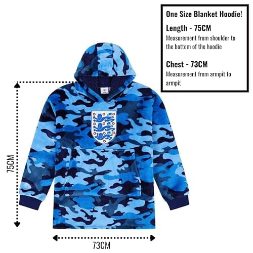 England Football Team Boys Girls Camouflage Fully Lined Luxury Fleece Hoodie, Oversized Kids Fleece Blanket Hoody thumbnail 2