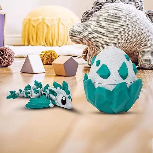 Articulated Dragon with Fantasy Egg – 3D Printed Mythical Creature Gift, Posable Jointed Companion, Collectible Detailed Shelf or Desk Decoration - for Adults (Emerald Dragon + Egg) thumbnail 8