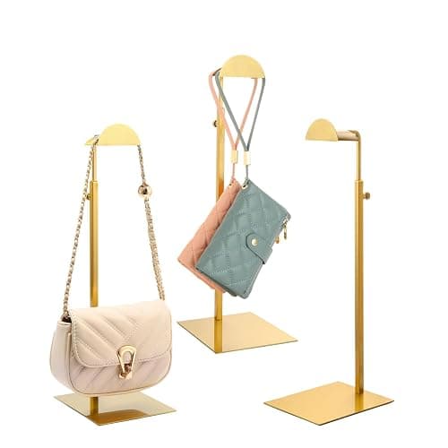 KDYZS+ Purse Display Stands, 3 Pack Gold Purse Display Rack Stainless Steel Handbag Display Stand Adjustable Height Bag Stand Holder Anti-fingerprint Hanger Rack for Retail Boutiques Commercial Store - Image 1
