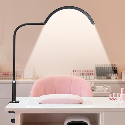 ZEKAHOV Professional Half Moon LED Desk Light for Nail Techs & Artists – Flexible Gooseneck Lamp with Clamp, 5 Color Modes & 5 Brightness Levels for Manicure, Tattoo, Beauty Work - Image 1