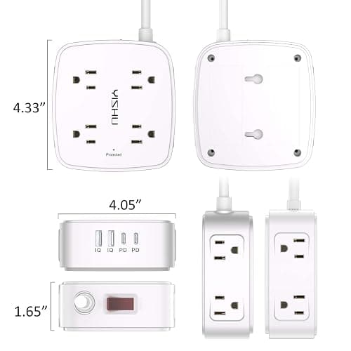 Surge Protector Power Strip - YISHU 8 Widely Outlets with 2 USB-C(PD 30W) and 2 USB-A Ports, 3 Side Outlet Extender with 6Ft Flat Plug Extension Cord, Wall Mount, Desk USB Charging Station, ETL,White thumbnail 7