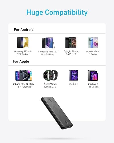 Anker Power Bank(PowerCore 10K), Compact Travel-Ready 10,000mAh Battery Pack with PowerIQ Charging Technology, 5V/3A High-Speed Charging for iPhone, iPad,and More(USB-C Input and Output(Black), 1pack) thumbnail 6