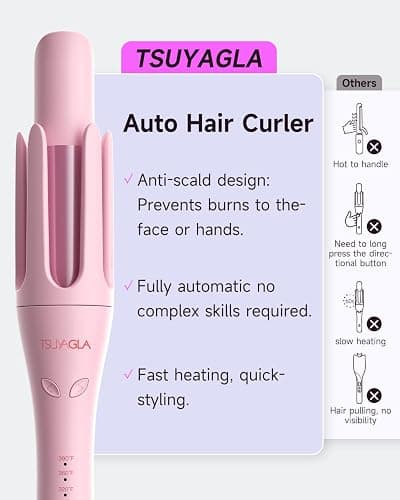 TSUYAGLA Automatic Curling Iron,1 1/4 Hair Curler with 3 Temperatures, 10S Fast Heating, 2-Way Rotation, 30 Min Auto Shut-Off, 500 Million Ionic, Anti-Scald-Tangle for Long Hair thumbnail 6