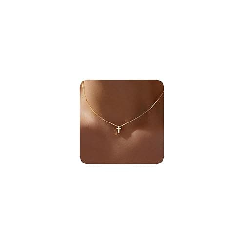 Christmas Stocking Stuffers Cross Necklace for Women Girls, Dainty Cute 14K Gold Silver Plated Cross Pendant Jewelry Non Tarnish Waterproof Simple Small Necklace Christian Baptism Religious Faith Gifts - Image 1