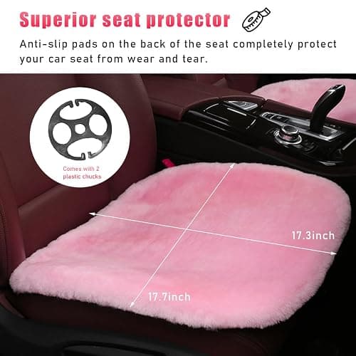 Ohleats Sheepskin Car Seat Cushion, Comfortable Soft Fur Wool Auto Front Seat Cover, Vehicle Seat Protector Pad for Warm Winter Office Chair, Universal Decor Car Accessories (Pink) thumbnail 2