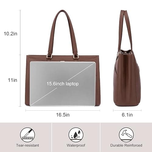 LOVEVOOK Laptop Bag for Women 15.6 Inch Tote Bags Waterproof Leather Briefcase Computer Women Business Office Work Bag,Dark Brown thumbnail 4