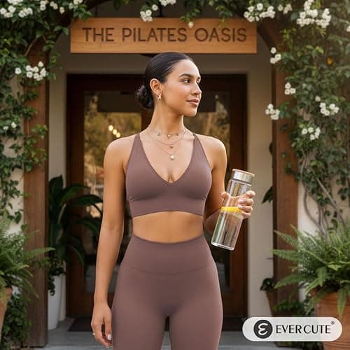 Women's V Neck Sports Bras, Adjustable Seamless Wireless Padded Bralettes | Removable Pads, Convertible Straps, Supportive, A-D Cup, 2 Way Back, Triangle Cup, Bras Set, For Yoga Pilates Workout Gym thumbnail 6