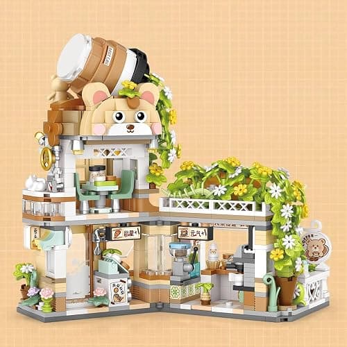MindBox City Cafe Building Blocks Toys, Openable Coffee Shop Building Set for Boys Girls Age 8+,1077pcs Mini Bricks (Green) thumbnail 5