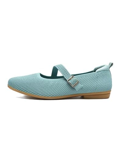 ZUXYAFU Women's Mary Jane Ballet Flats Square Toe Knit Ballerina Walking Dressy Office Slip-on Shoes with Strap thumbnail 3