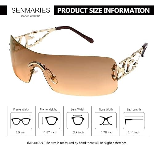 SENMARIES Rimless Y2k Sunglasses For Women Men Rectangle Vintage glasses Fashion Flame Metal Sunglass Frameless Retro Eyewear thumbnail 5