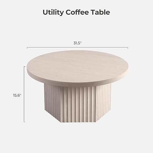 SICOTAS 32" Modern Round Coffee Table, Mid Century Fluted Coffee Table with Storage, Accent Center Table for Living Room, Small Space, Apartment, White Alder thumbnail 2