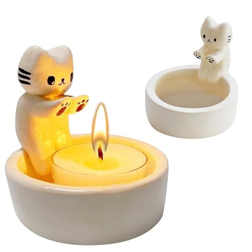 Katzen Kerzenhalter,Cute Cat Pantry Holder,Teelichthalter mit wärmenden Katzen Pfoten,Kätzchen Teelicht Kerzenhalter für Wohnzimmer,Zimmer,Abendessen bei Kerzenschein Deko - Image 1