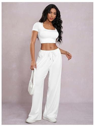 RoseSeek Women's Drawstring Waist Straight Streetwear Long Wide Leg Pants Casual Loose Baggy Workout Long Fall Sweatpants thumbnail 5
