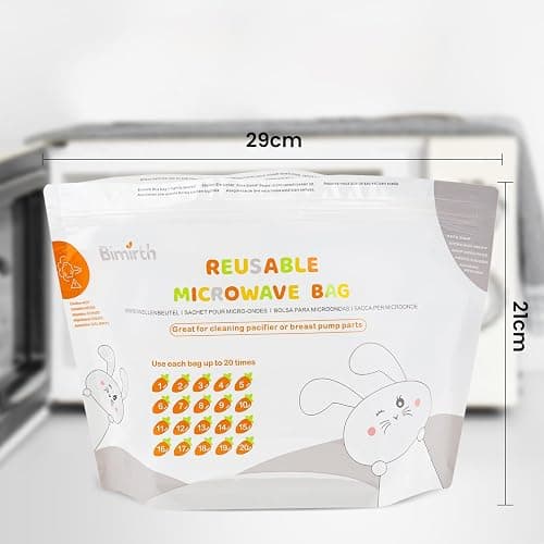 Bimirth Microwave Steriliser Bags, Pack of 16 Reusable, Only 3 Minutes, Cleaning Baby Bottles, Pacifier, Teethers & Training Cup, Breast Pump Parts or Accessories, 20 Uses Per Bag, Chemical Free thumbnail 5
