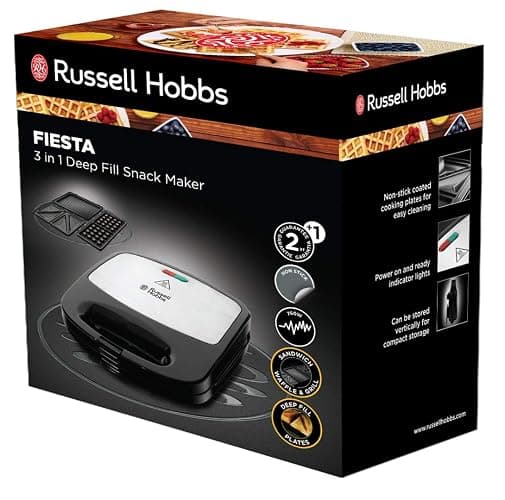 Russell Hobbs Appareil Croque Monsieur [Multifonction 3 en 1] Fiesta (Gaufrier, Sandwich, Gril, Plaques antiadhésives lavables au lave-vaiselle, extensible : cake pop, mini donut, churros) 24540-56 thumbnail 9