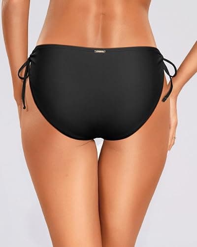 Zmart String Tie Side Bikini Bottoms - Women Full Coverage Swimsuit Bottom Mid Rise Mid Waist Swim Bathing Suit Bottom thumbnail 2