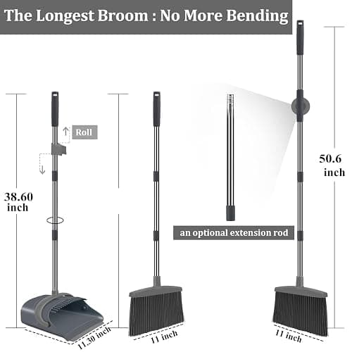 Ivandar Broom and Dustpan Set, Dust pan with Long Handle, Broom with Dustpan Combo Set, Broom and Dustpan for Home, Indoor or Outdoor Cleaning Tool (Deep Gray&Light Gray) thumbnail 3