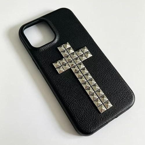 Studded Phone Case Cross Y2K Christian Black Plastic Leather Trendy Slim Shockproof Protective Cover for Women Girls for iPhone 16 thumbnail 3