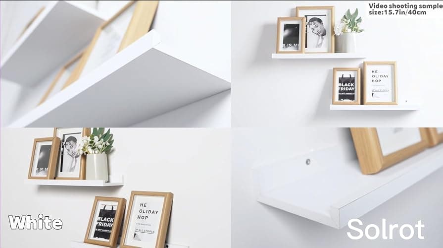 Solrot White Floating Shelves for Wall Decor, 16 in Shelf with Lip Set of 2 | 4.5" Deep Display Picture Ledge Shelf, Wall Mounted Wood Storage Shelves for Bedroom, Bathroom, Living Room, Kitchen Nursery thumbnail 3