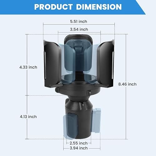 Cup Holder Expander for Car with Adjustable Holder & Base, Compatible with 10 to 64 oz Yeti Ramblers, Stanley, Hydro Flask, Nalgene, Hold 2.9" to 5.5" Large Bottles Mugs Food Drink, Car Cup Holder thumbnail 2