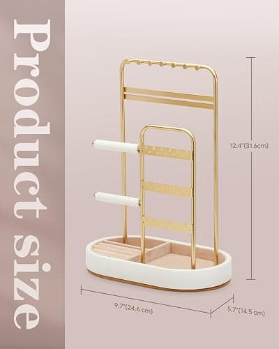 ChuStory Jewelry Organizer, Jewelry Holder Gold with Metal Frame and Velvet Ring Tray Protect headdress from scratches, Women Jewelry Stand Organizer thumbnail 3