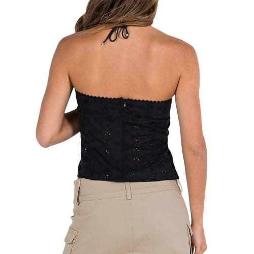 Geagodelia Women's Slim Fit Polyester Strapless Crop Top with Lace, Casual Round Neck Tank Top for Clubwear, Size S-L thumbnail 4