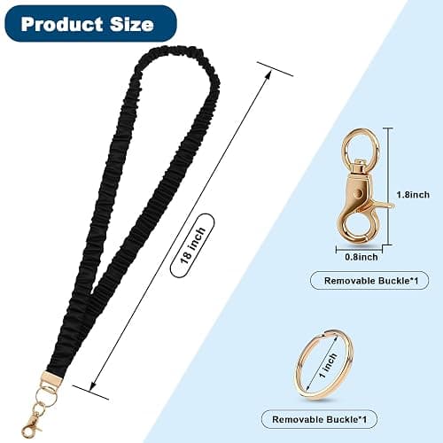 Ajmyonsp Scrunchie Lanyard for ID Badges Teacher, Stretchy Neck Key Lanyards for Women Men Nurse, Breakaway Cute Retractable Keychains Holder Clip for Father's Day Cruise Ship Cards, Black thumbnail 9