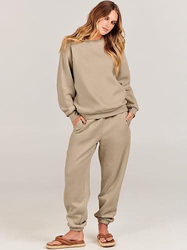 ANRABESS Women's Two Piece Outfits Sweatsuit Lounge Set Long Sleeve Crewneck Sweatshirt Jogger Pants Tracksuit 2025 Fall Sets thumbnail 8
