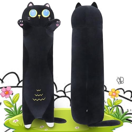 Sprinqdawin Long Black Cat Plush Pillow,35.5" Large Black Cat Stuffed Animal,Kawaii Cat Plush,Cuddly Sleeping Hugging Stuffed Animal, Giant Cute Body Pillow,Plush Toy Gift for Kids Birthday - Image 1
