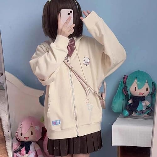 Kawaii Zip Up Hoodie Women Cartoon Embroidery Oversized Harajuku Hooded Top | Fleece Lined,Cute Cozy,Lolita Style,Streetwear,Easy to Layer,Warm Hood,Casual Long Sleeve,Loose Fit thumbnail 3