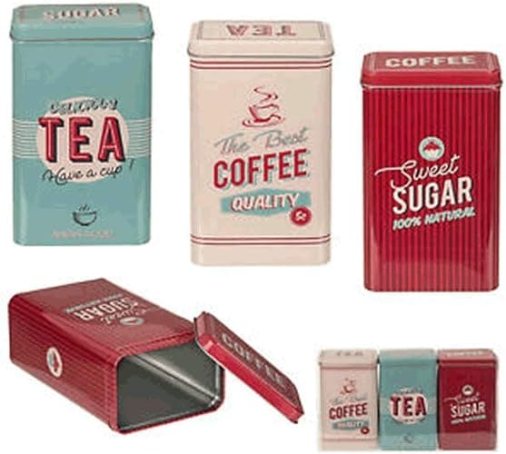 Almineez Retro Set of 3 Stainless Steel Tea Coffee Sugar Jar Canisters Kitchen Container Tins Storage Organiser Set Air Tight Vintage Design thumbnail 2