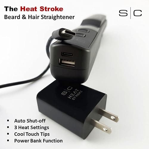 StyleCraft Heat Stroke Beard & Styling Hot Brush, Cool Touch Tips Anti-Scold, Hair Straightener, Black thumbnail 2
