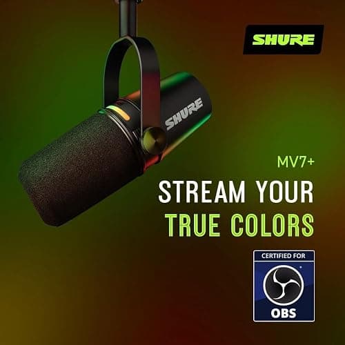 Shure MV7+ Podcast Dynamic Microphone with Stand – OBS Certified, Enhanced Audio, LED Panel, USB-C & XLR Outputs, Auto Level Mode, Digital Pop Filter – for Podcasting, Streaming, and Recording, Black thumbnail 7