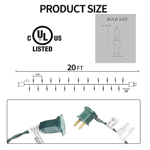 TW SHINE Warm White Christmas Lights Outdoor, 20FT 100 Count Incandescent Christmas Light Indoor, Waterproof Christmas Tree String Lights for Xmas Decorations thumbnail 3