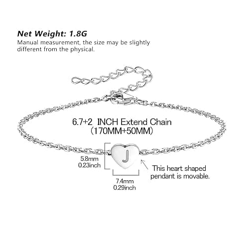 KunBead Mini Letter A-Z Initial Dainty Heart Charm Bracelets for Women Capital Name Alphabet Engraved Stainless Steel Bracelet thumbnail 3